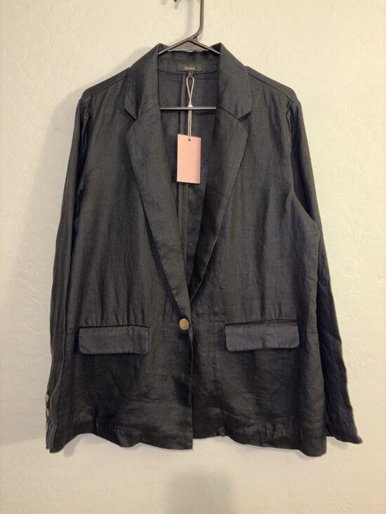 Quince Jackets & Blazers - Quince 100% European Linen Structured Blazer Black Large Coastal Corporate Flax